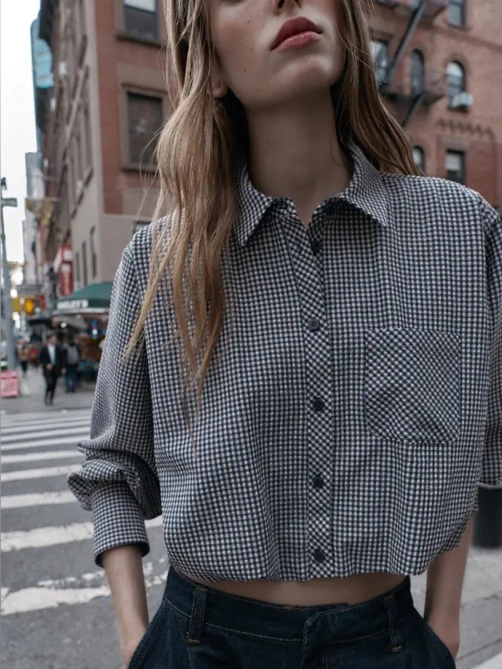Zara Gingham Cropped Bubble Hem Top